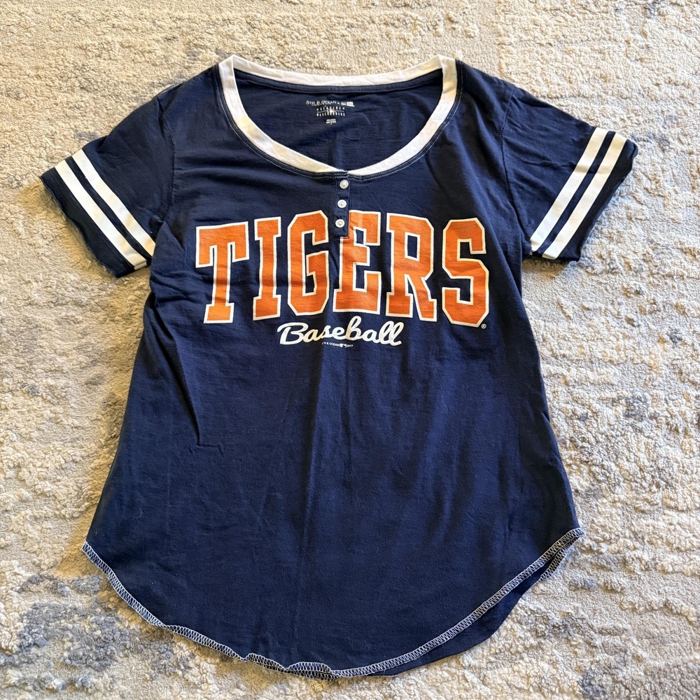 Detroit Tigers Shirt Womens Small Navy MLB Baseball New Era 5th & Ocean